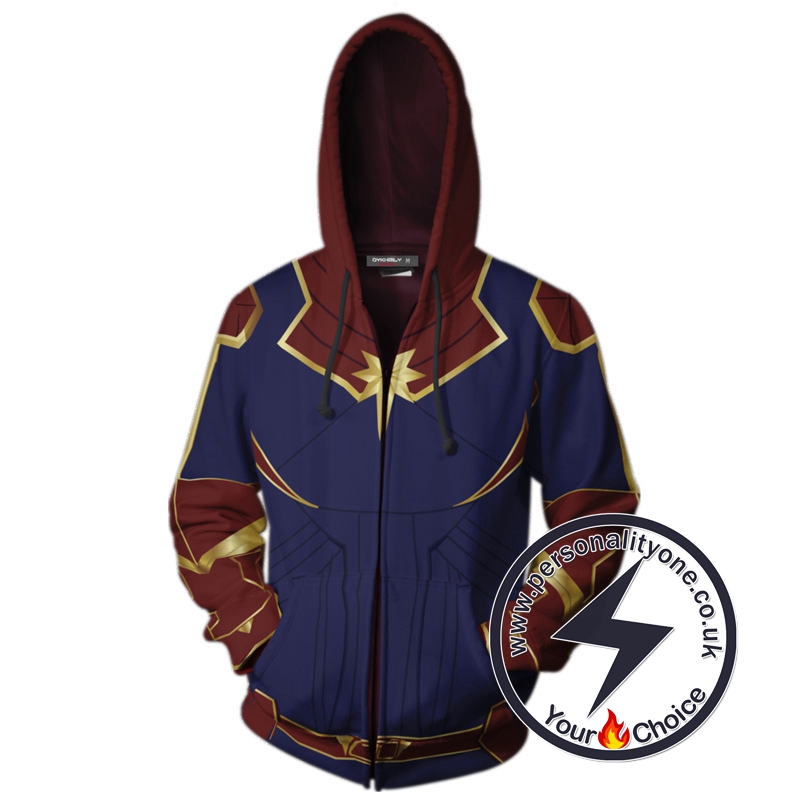 Captain Marvel Cosplay Costume Carol Danvers-Captain Marvel Zip Up Hoodie